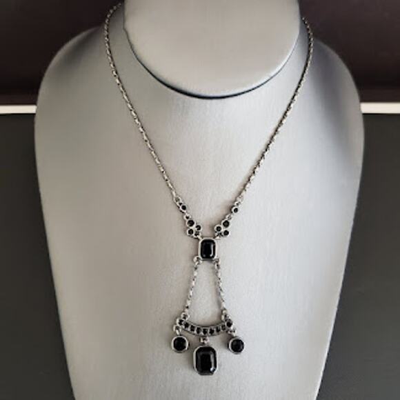 Vintage Givenchy‎ Necklace Lariat Silver Tone Base with Black Stones 1983 - Picture 1 of 7